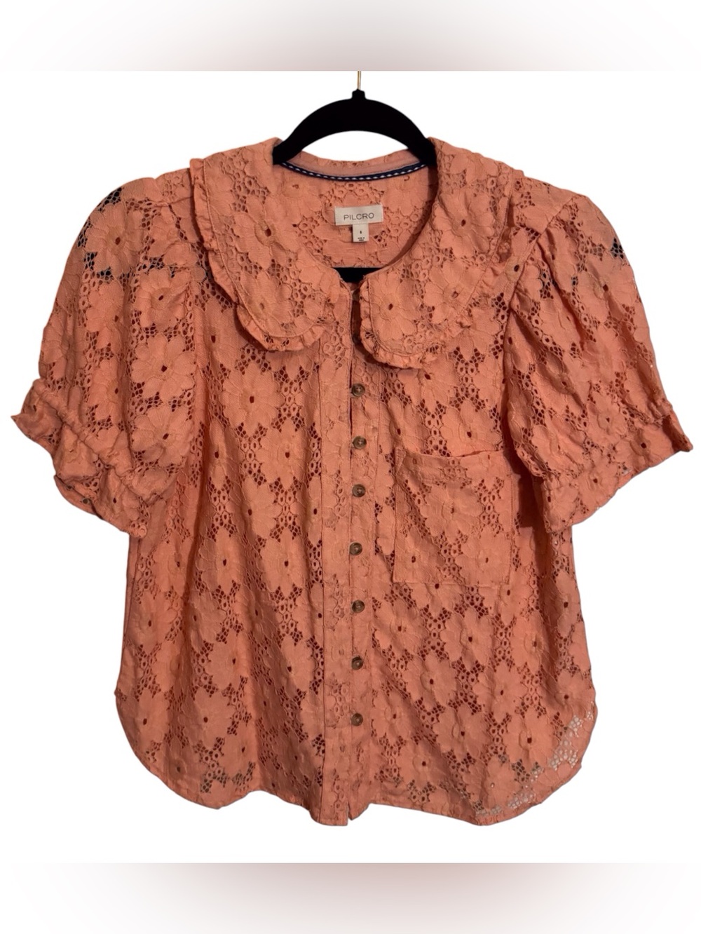 Pilcro Anthro NWT Small Keira Top Peter Pan Collar Button Up Lace Floral Boho